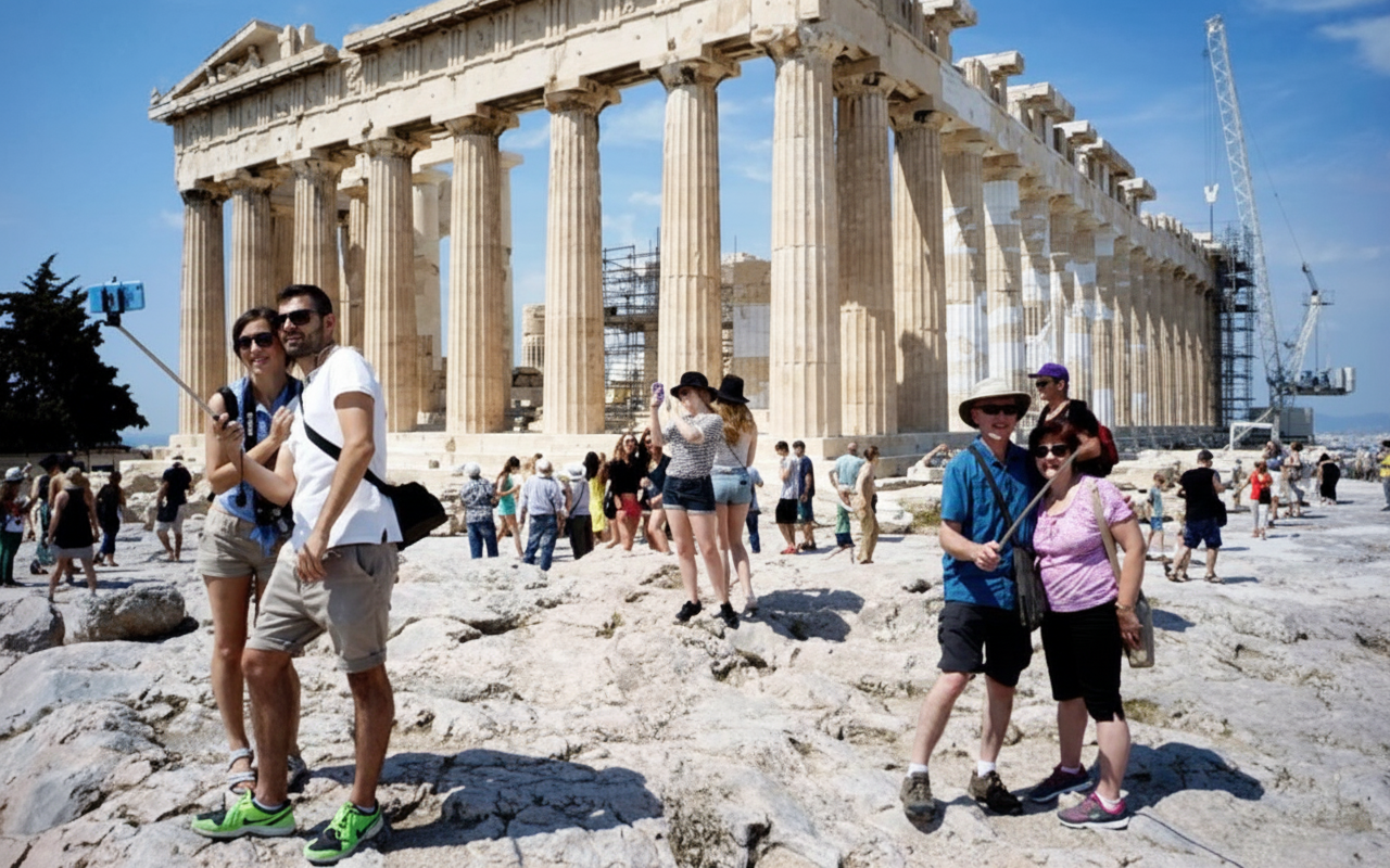 Tourists exploring the Acropolis
