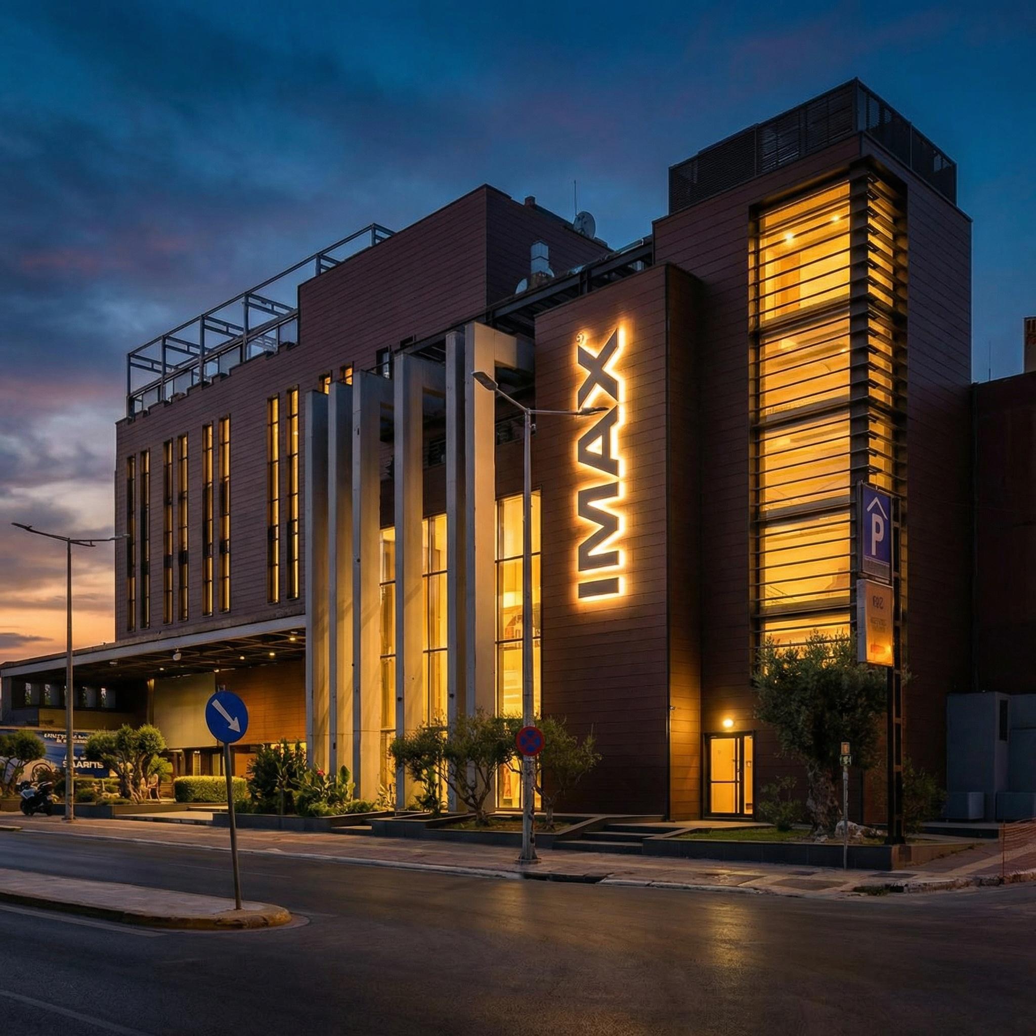Athens IMAX exterior at night