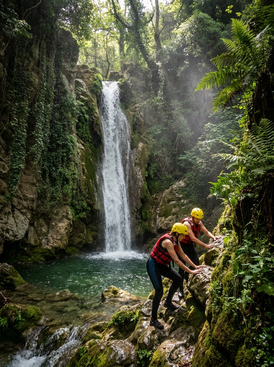 Greek mountain waterfall hike