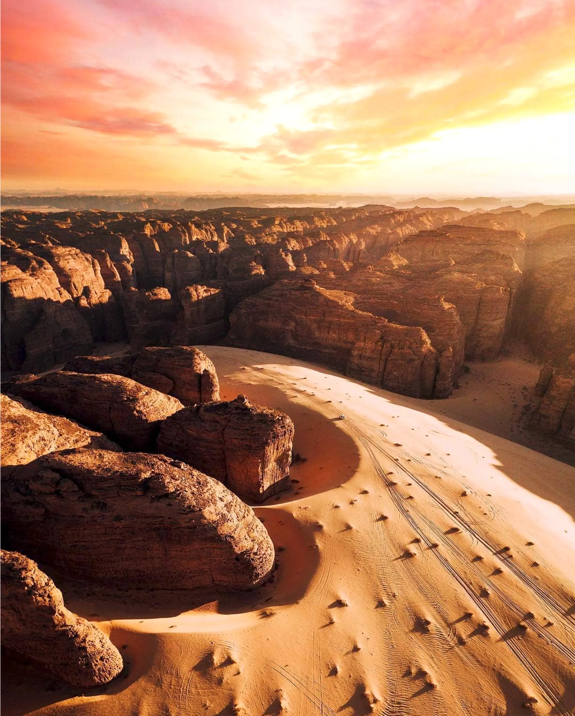 AlUla desert landscape at sunset